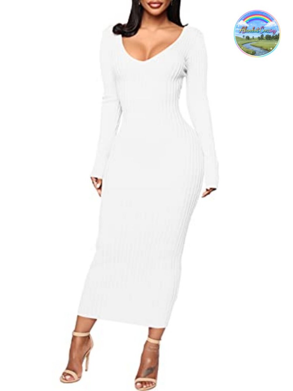 Ribbed Knit Bodycon Sweater Dress Off Shoulder Midi Party Club